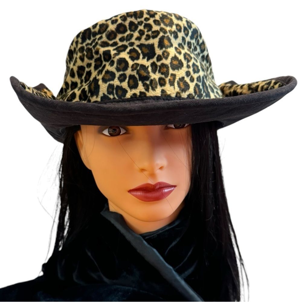 Liz Claiborne Vintage Leopard Print Hat with Pinned Sides